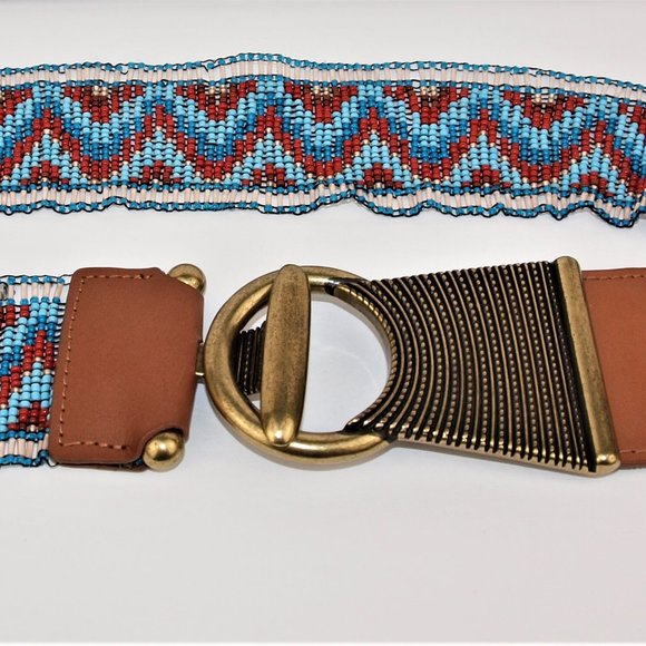 🗿BOHO Native American Pattern Beaded Elastic Belt - Picture 1 of 5